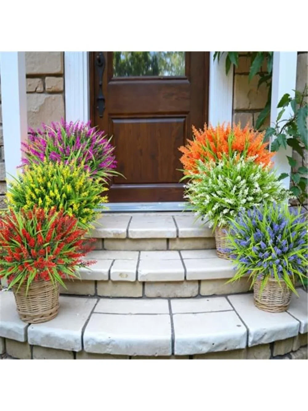 Artificial Lavender Flowers Outdoor Fake Plants UV Resistant Garden Decor Set